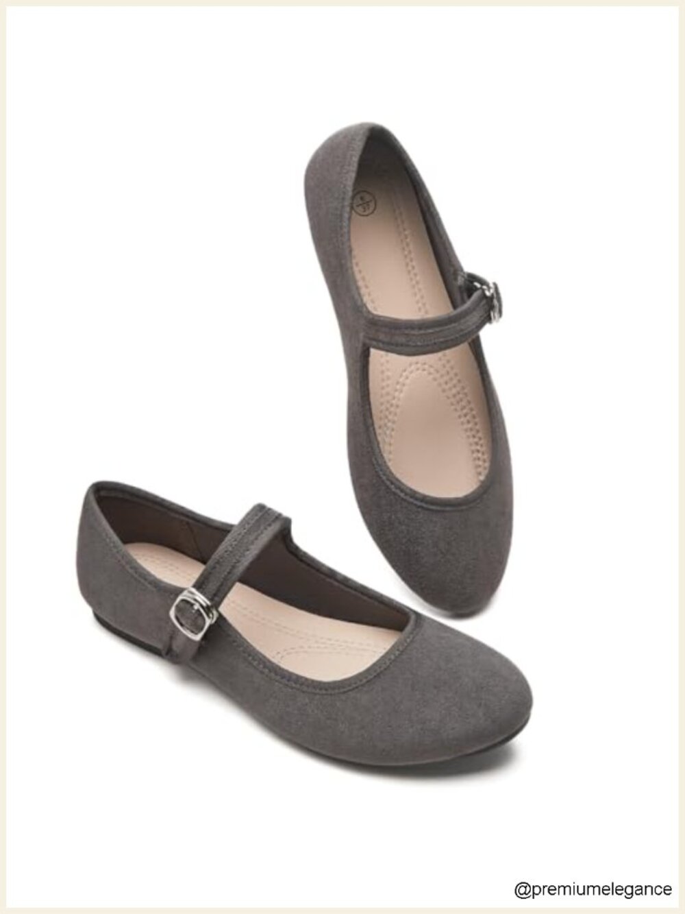 Women's Faux Suede Mary Jane Flats with Adjustable Strap Memory Foam Insole